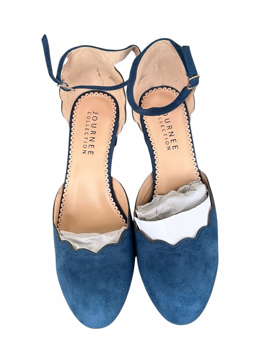 💙 Journee Collection Navy Blue Scalloped Block Heel Pumps | New